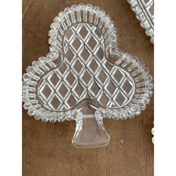 Set Of 3 Poker Bridge Card‎ Suit Crystal Glass Ashtrays Clear Spade Heart Club - Picture 2 of 10